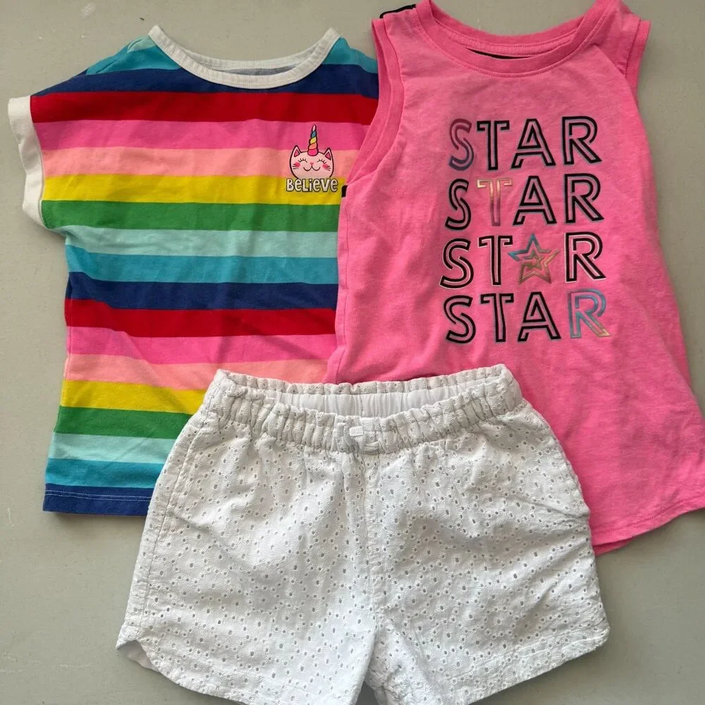 Girls Summer Clothes Lot 3pc Cat & Jack Eyelet Shorts Garanimals Athletic Works